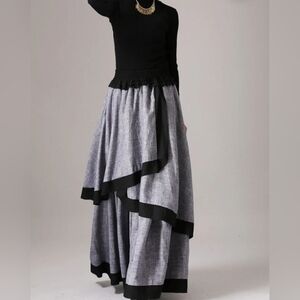 Vintage style Linen multi tiered maxi skirt
